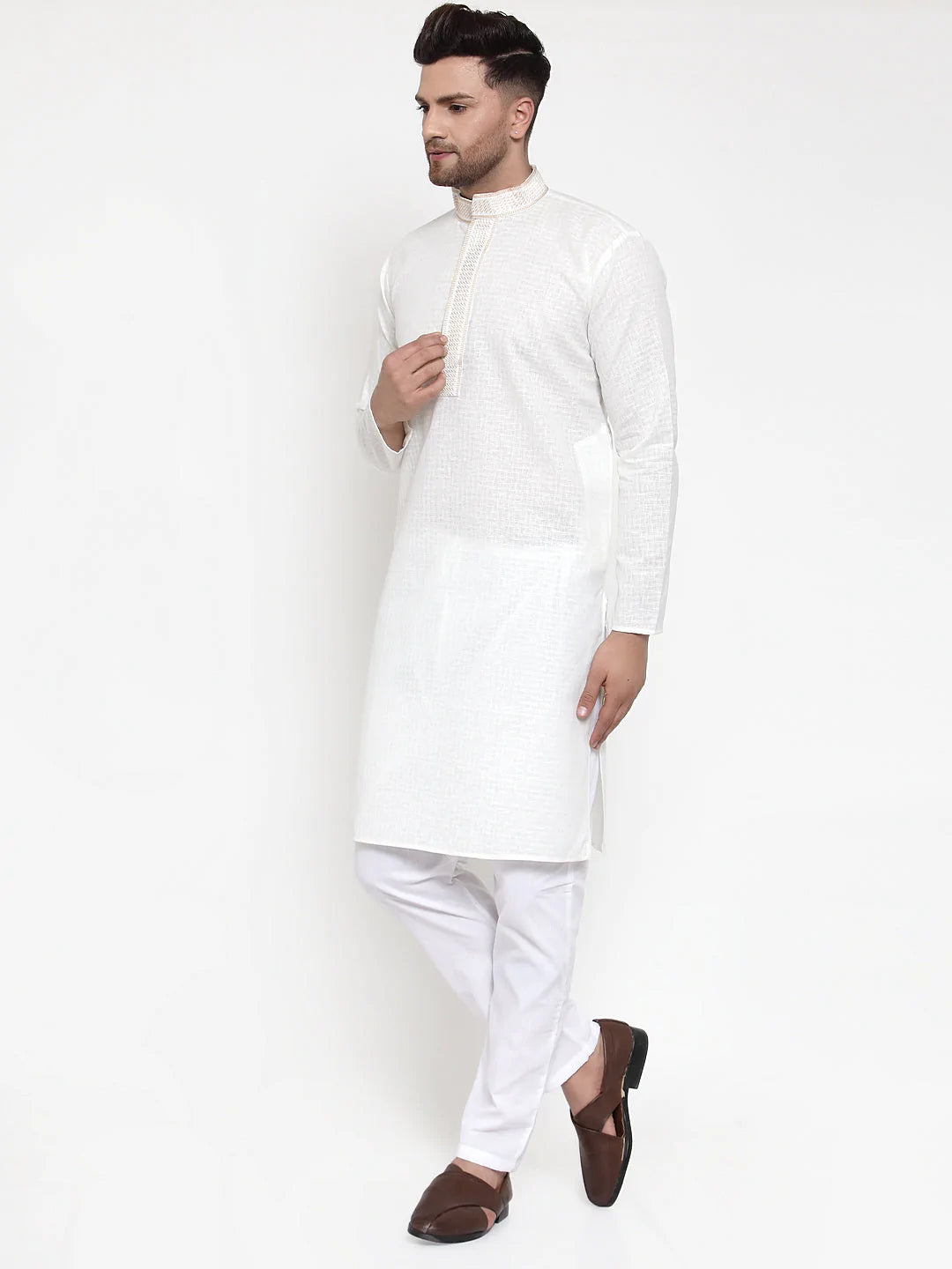 Jompers Men's White Woven Kurta Only ( KO 617 White )