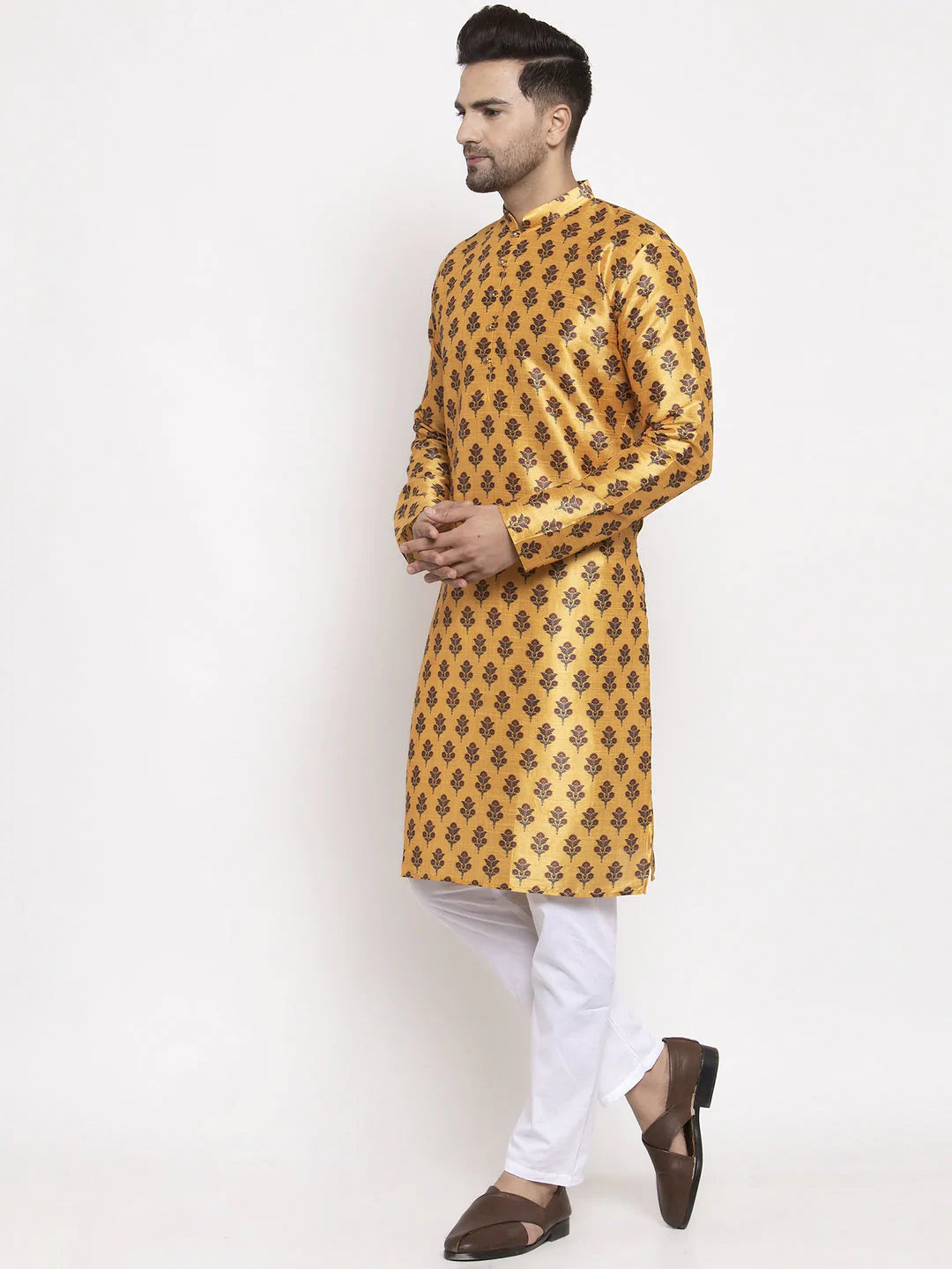 Jompers Men's Yellow Printed Kurta Only ( KO 624 Yellow )