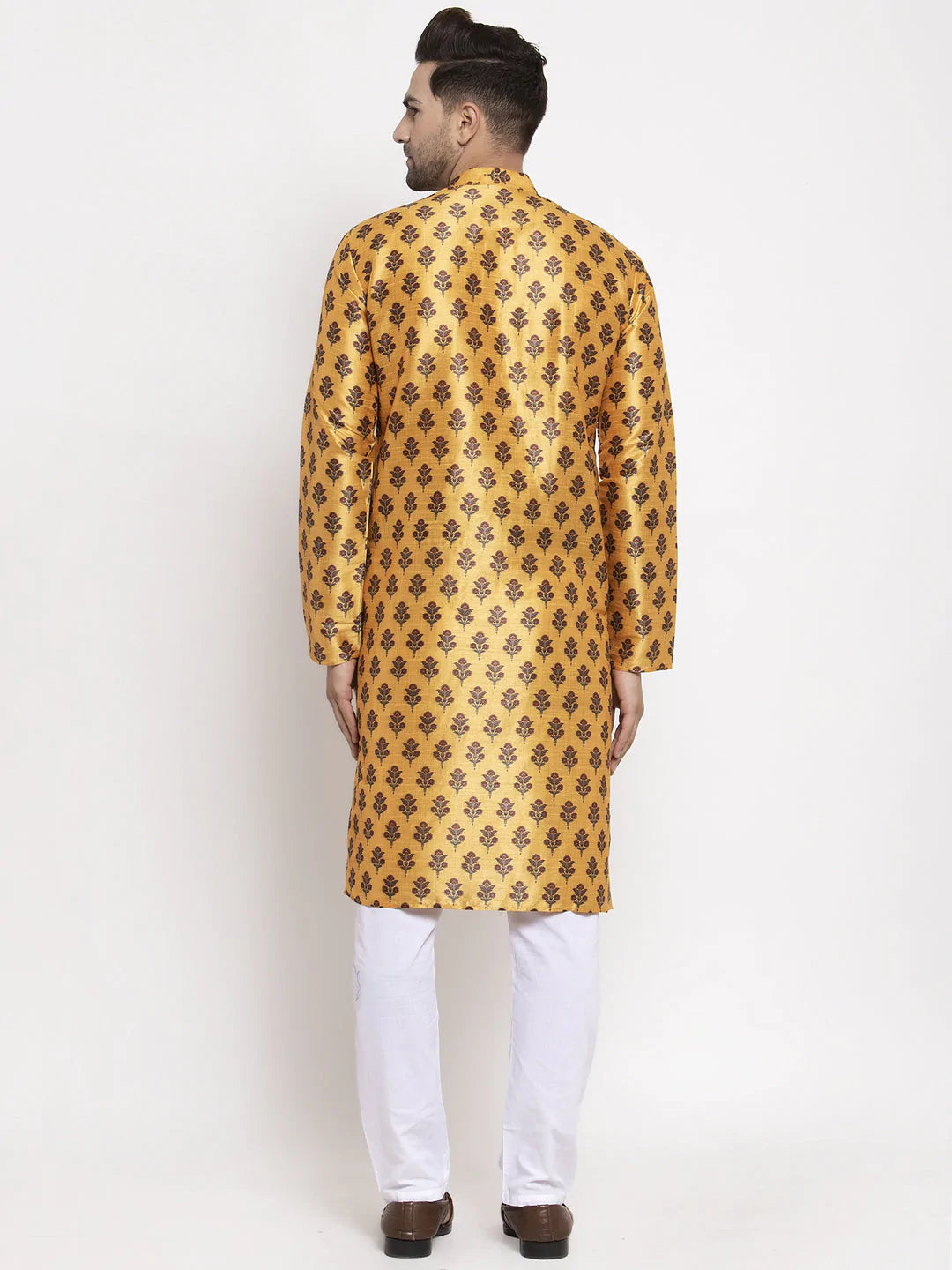 Jompers Men's Yellow Printed Kurta Only ( KO 624 Yellow )