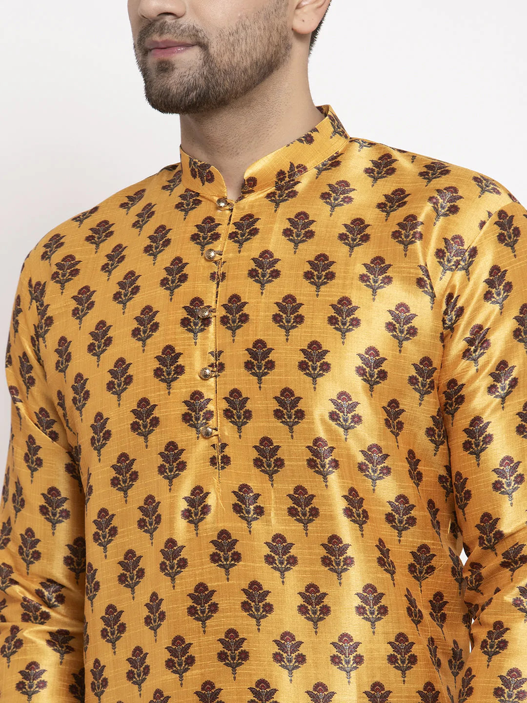 Jompers Men's Yellow Printed Kurta Only ( KO 624 Yellow )