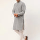 Men's Grey & White Embroidered Straight Kurta Pyjama Set ( JOKP 626 Grey )