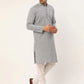 Men's Grey & White Embroidered Straight Kurta Pyjama Set ( JOKP 626 Grey )