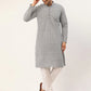 Men's Grey & White Embroidered Straight Kurta Pyjama Set ( JOKP 626 Grey )