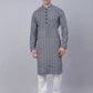 Men's Navy Blue & White embroidered Straight Kurta Pyjama Set ( JOKP 626 Navy )