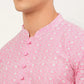 Men's Pink & White Embroidered Straight Kurta Pyjama Set ( JOKP 626 Pink )