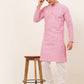 Men's Pink & White Embroidered Straight Kurta Pyjama Set ( JOKP 626 Pink )