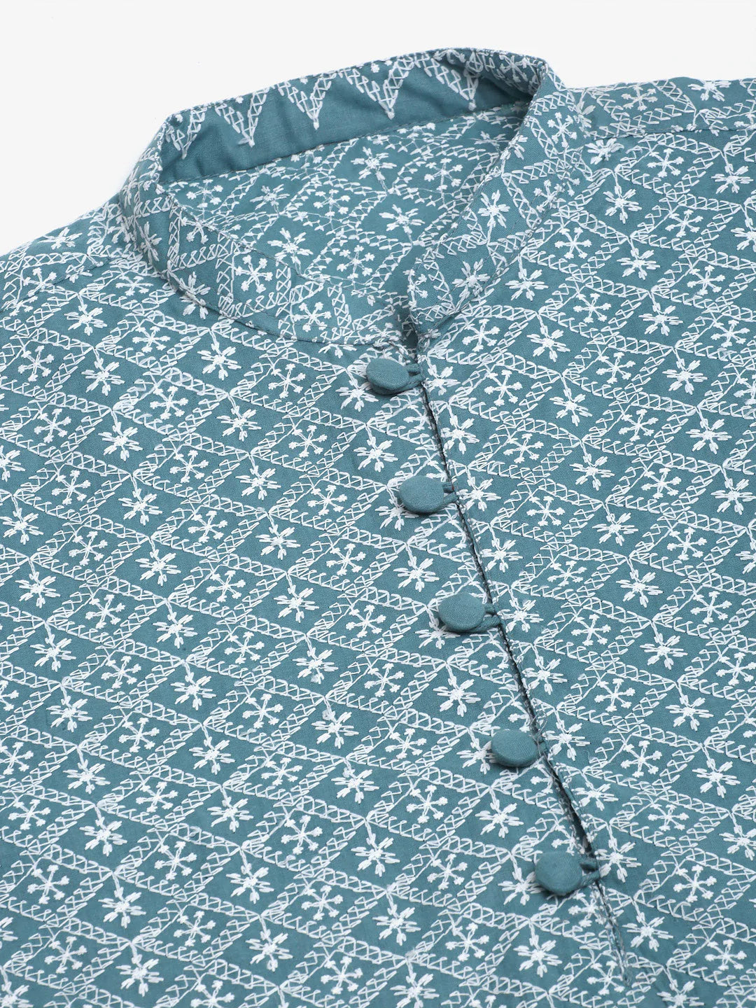 Men's Teal Blue & White embroidered Straight Kurta Pyjama Set ( JOKP 626 Teal )