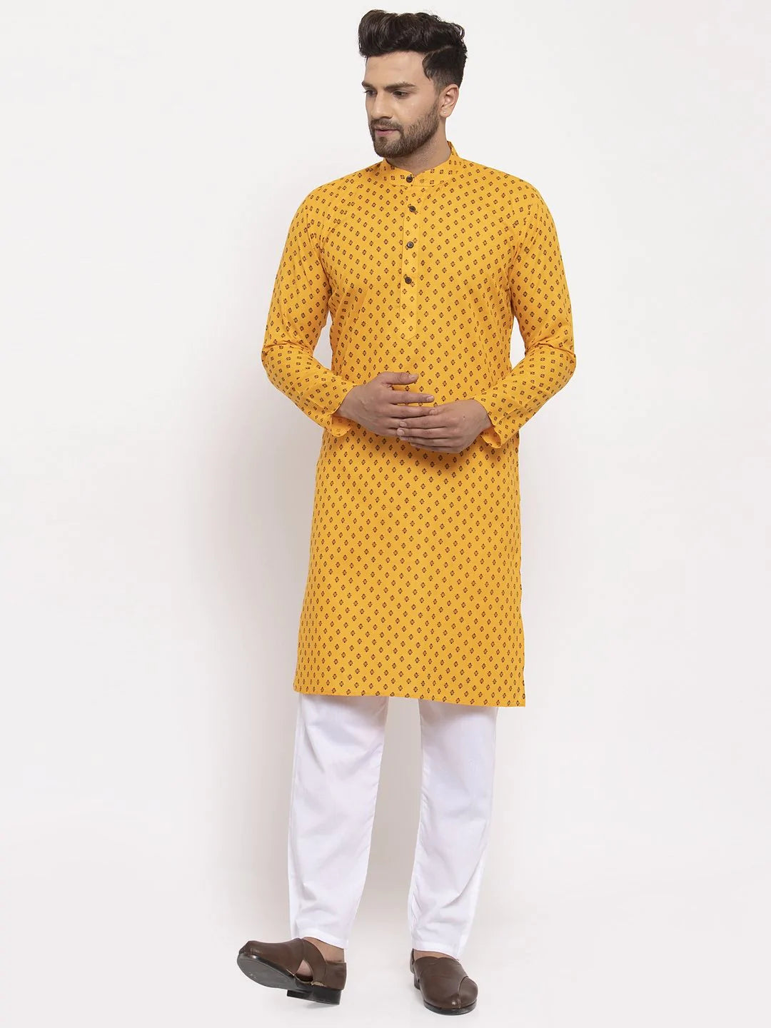 Jompers Men Yellow Printed Kurta Only ( KO 627 Yellow )