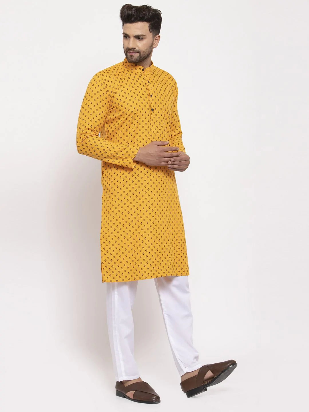 Jompers Men Yellow Printed Kurta Only ( KO 627 Yellow )
