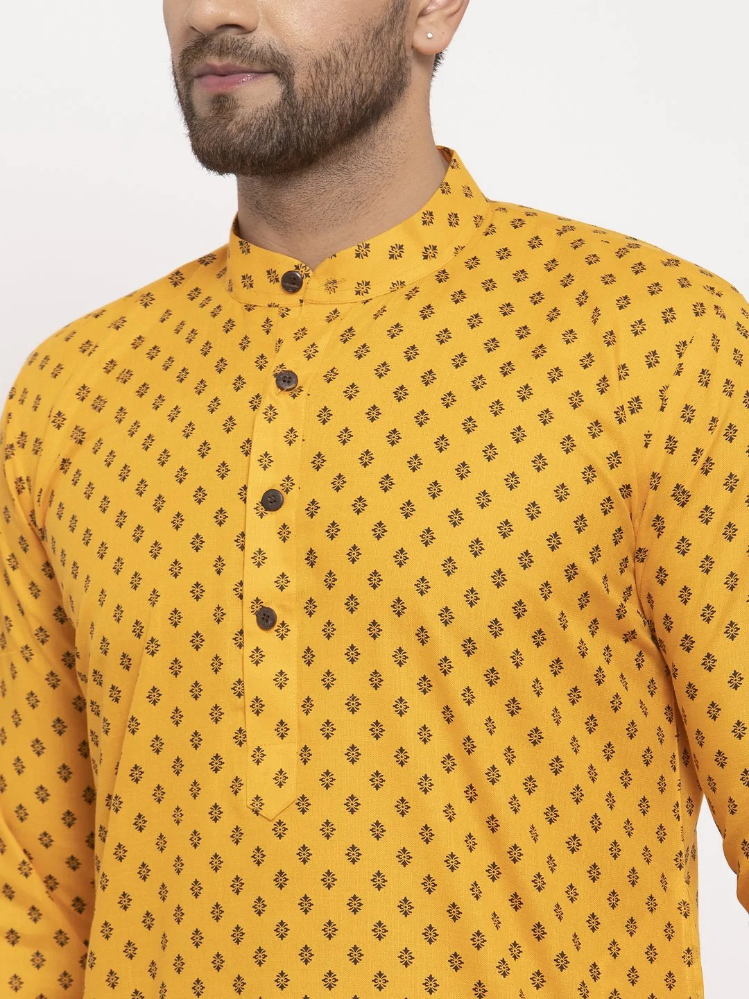 Jompers Men Yellow Printed Kurta Only ( KO 627 Yellow )