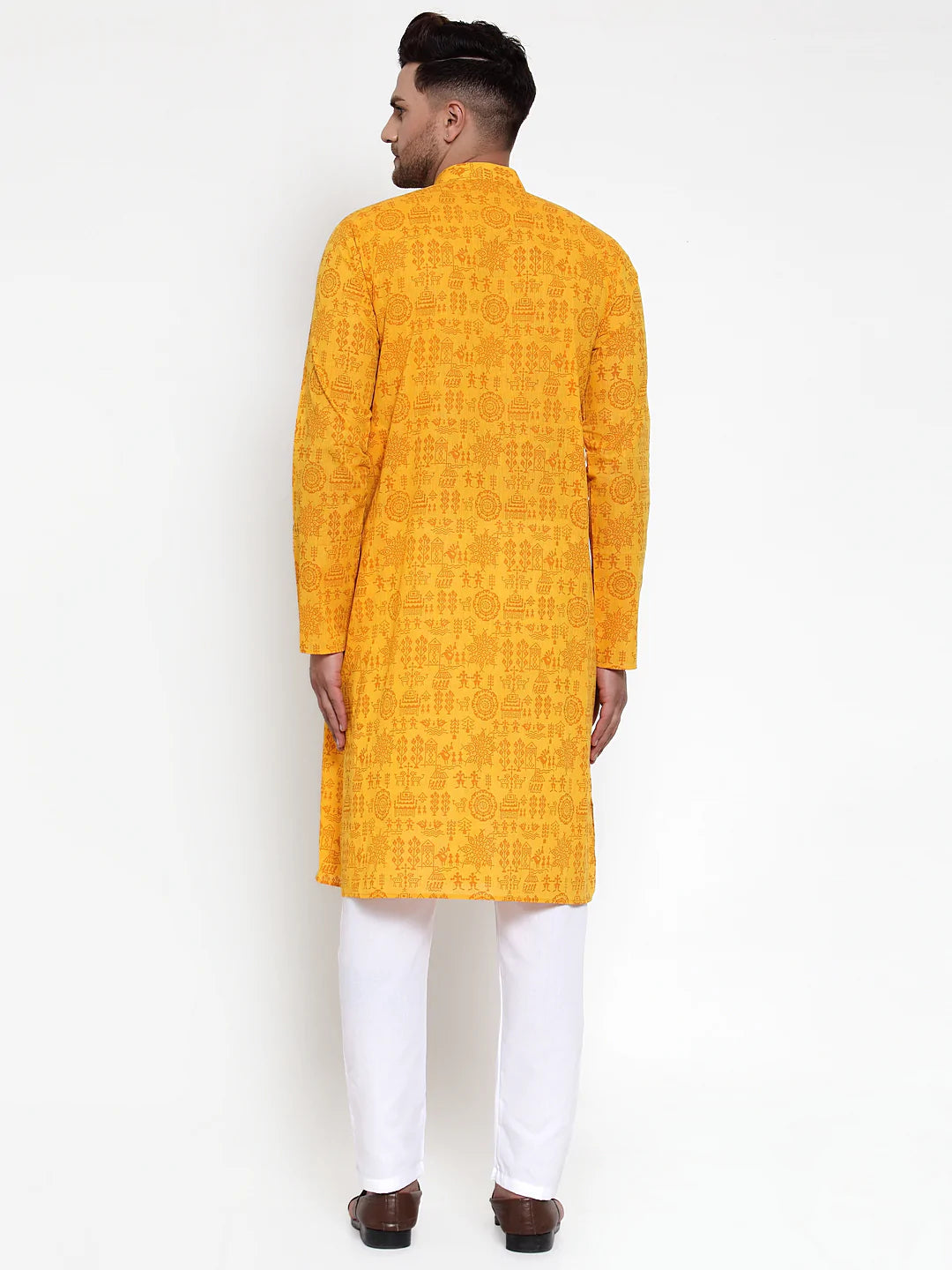 Jompers Men Mustard Printed Straight Kurta ( JOKP 628 Mustard )