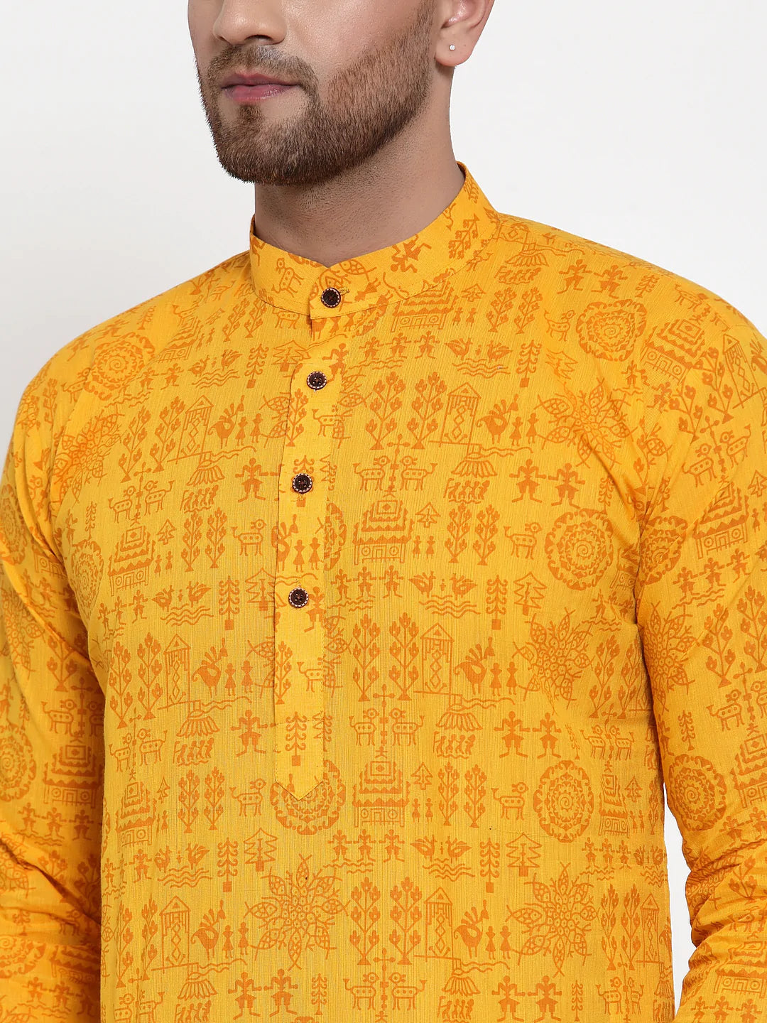 Jompers Men Mustard Printed Straight Kurta ( JOKP 628 Mustard )
