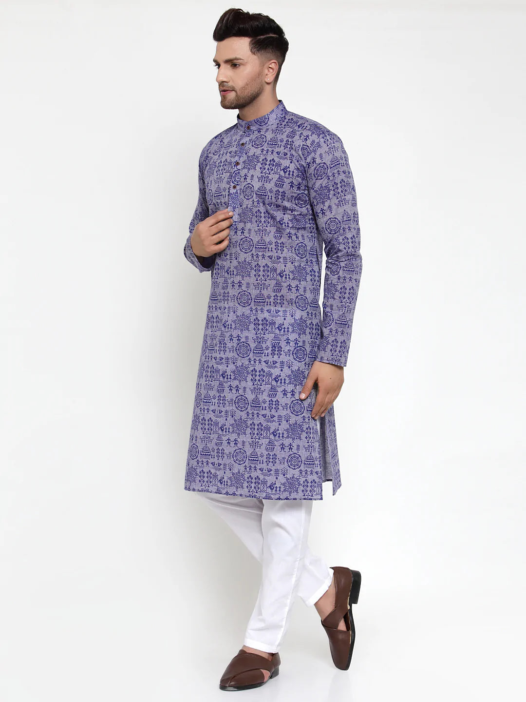 Jompers Men Purple Printed Straight Kurta (JOKP 628 Purple)