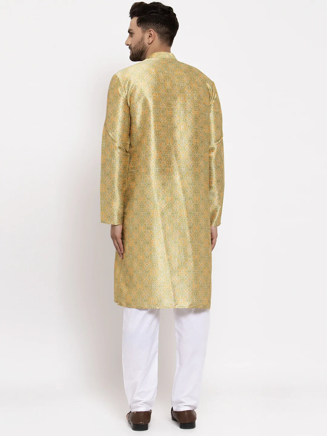 Jompers Men Green & Gold-Toned Woven Design Kurta with Pyjamas ( JOKP 632 Green )