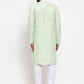 Jompers Men Mint Green Embroidered Kurta with Pyjamas ( JOKP 633 Green )