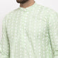 Jompers Men Mint Green Embroidered Kurta with Pyjamas ( JOKP 633 Green )