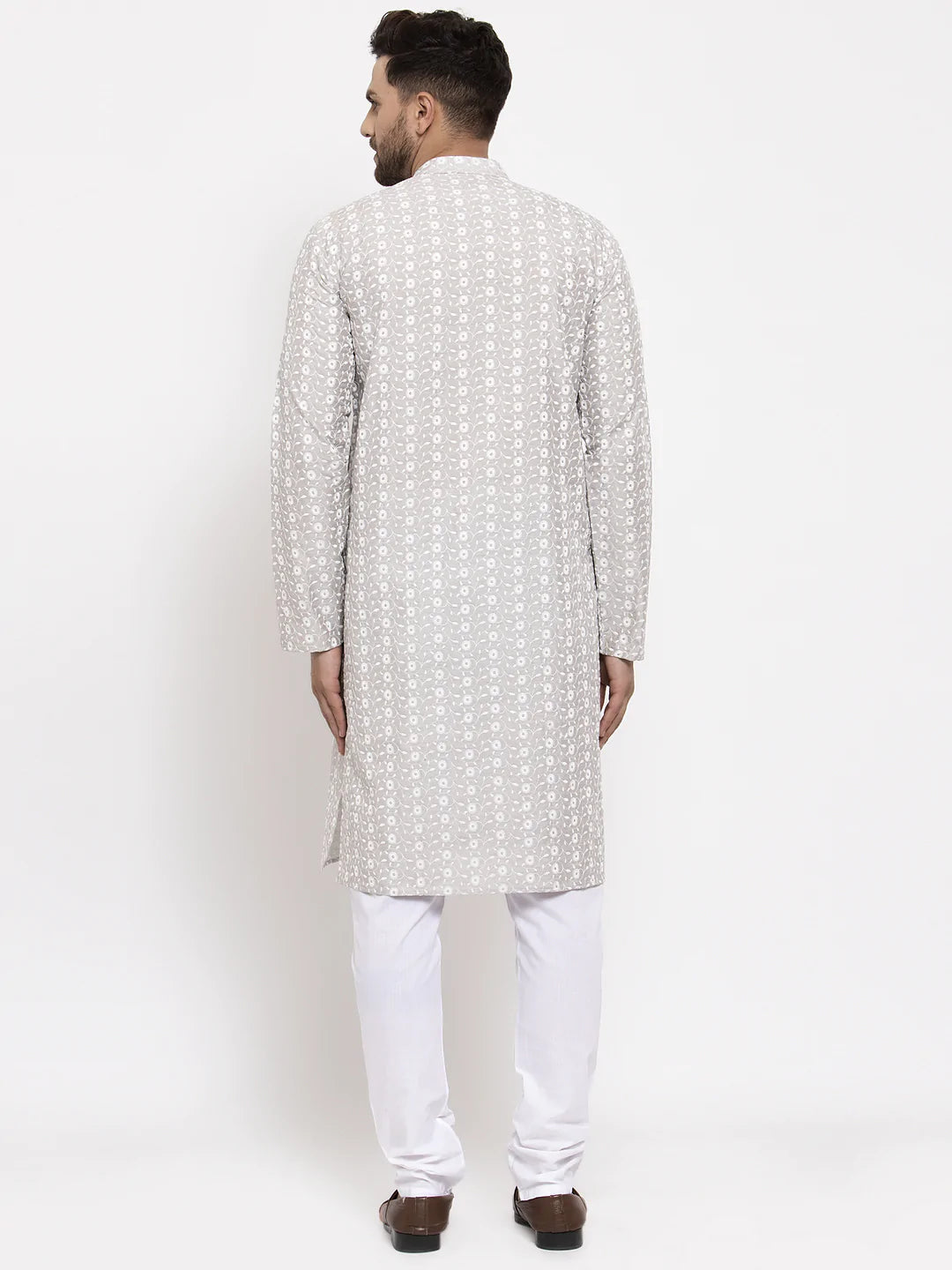 Jompers Light Grey Embroidered Kurta with Pyjamas ( JOKP 633 Grey )