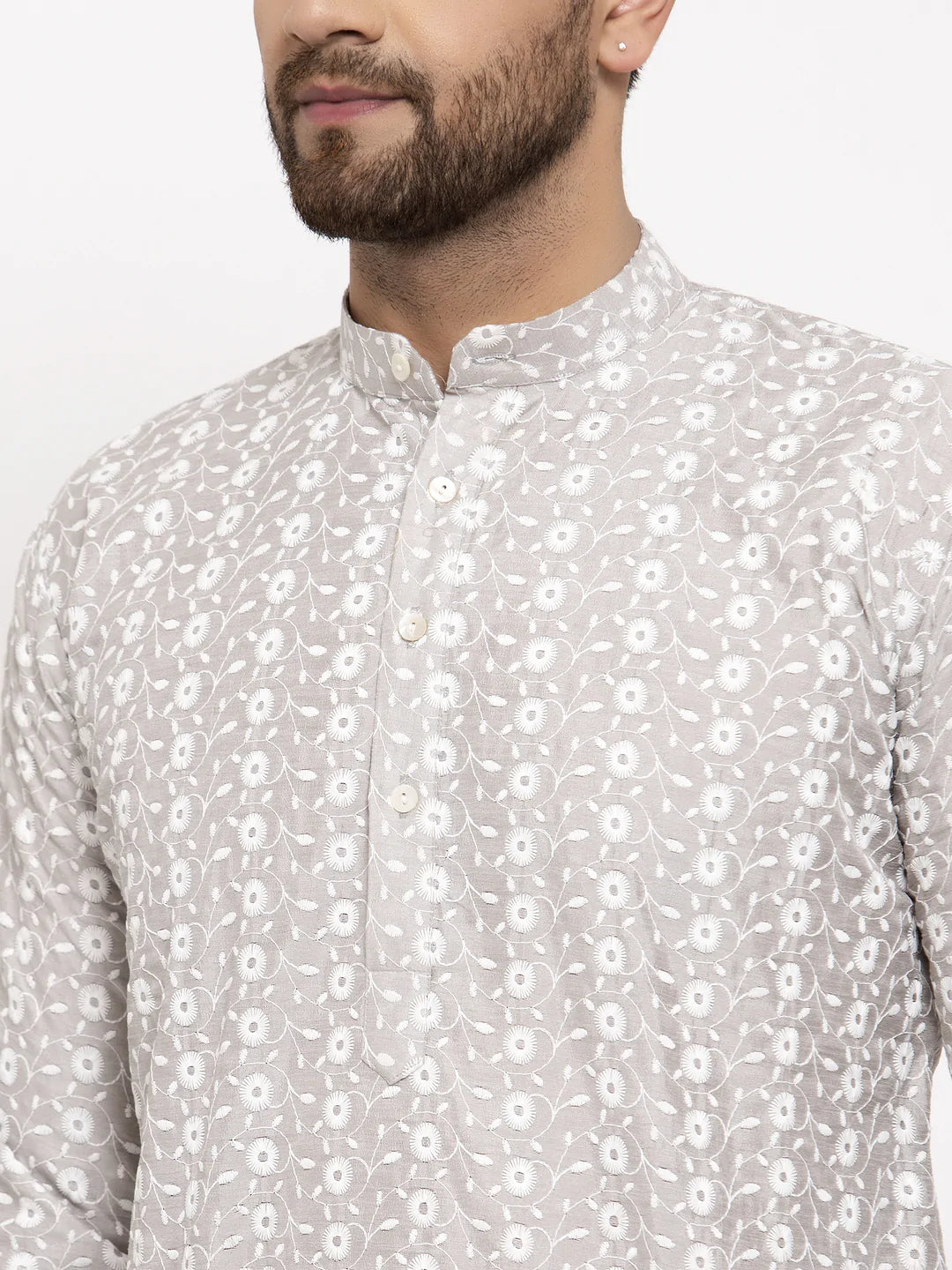 Jompers Light Grey Embroidered Kurta with Pyjamas ( JOKP 633 Grey )