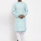 Jompers Men Turquoise Blue Embroidered Kurta with Pyjamas ( JOKP 633 Sky )
