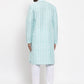 Jompers Men Turquoise Blue Embroidered Kurta with Pyjamas ( JOKP 633 Sky )