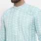 Jompers Men Turquoise Blue Embroidered Kurta with Pyjamas ( JOKP 633 Sky )