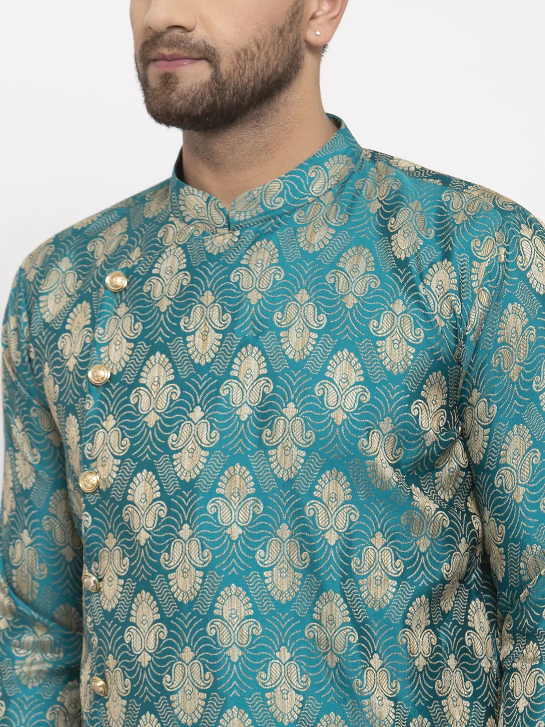 Jompers Men Green Jacquard Kurta with Churidar ( JOKP 634 Green )