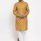 Jompers Men Mustard Yellow & White Jacquard Kurta with Churidar ( JOKP 634 Mustard )