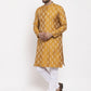 Jompers Men Mustard Yellow & White Jacquard Kurta with Churidar ( JOKP 634 Mustard )