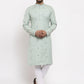 Jompers Men's Green Printed Cotton Kurta Payjama Sets ( JOKP 635 Green )