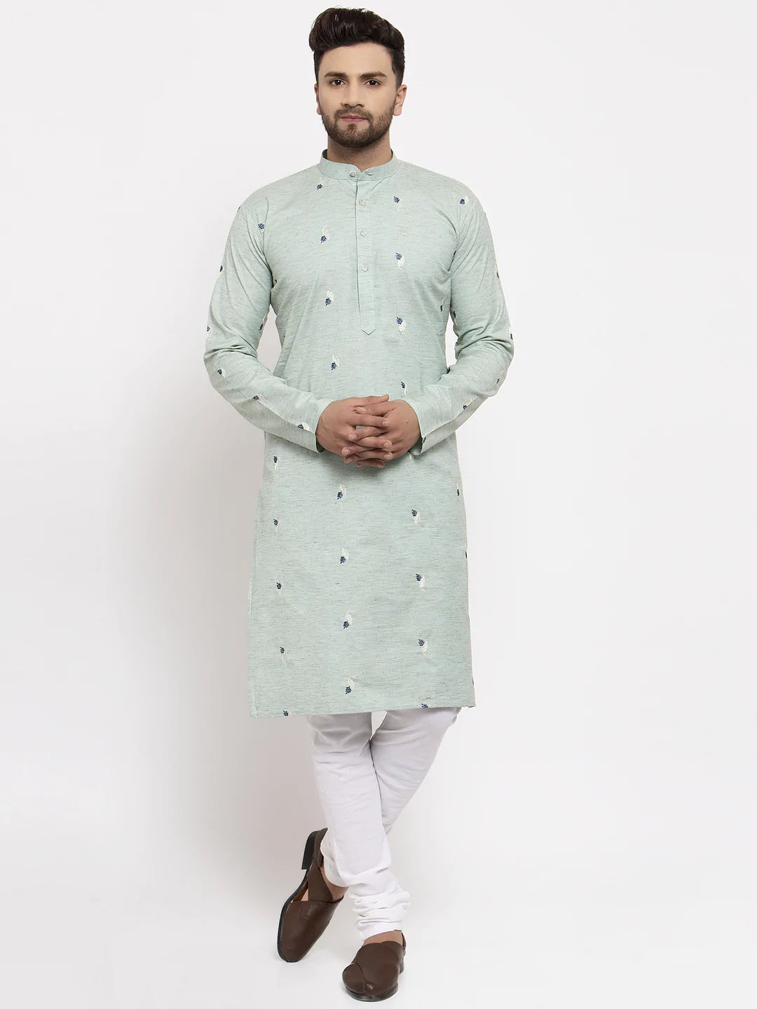 Jompers Men's Green Printed Cotton Kurta Payjama Sets ( JOKP 635 Green )