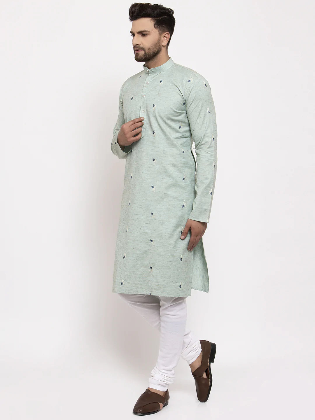 Jompers Men's Green Printed Cotton Kurta Payjama Sets ( JOKP 635 Green )