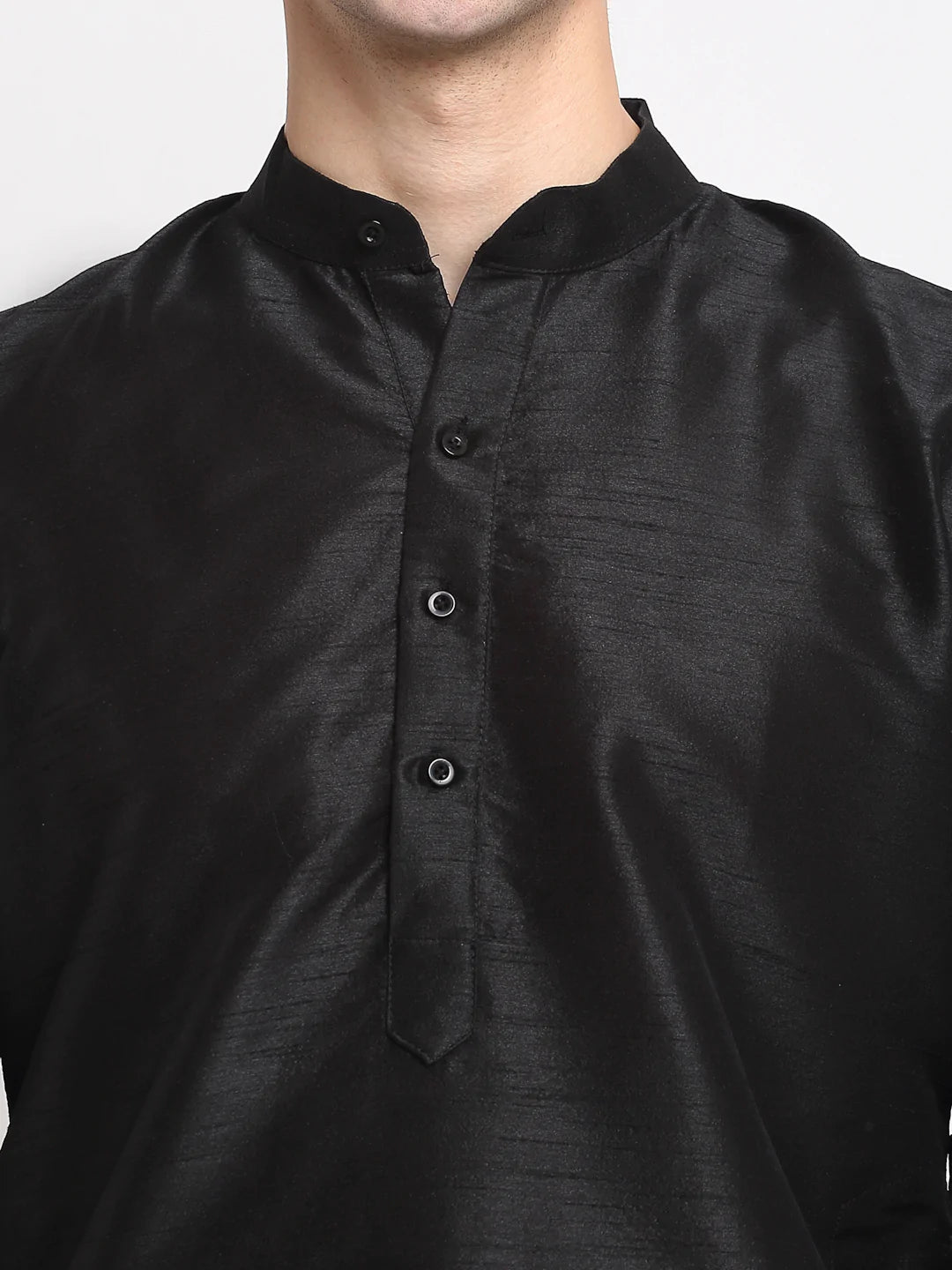 Jompers Men's Black Solid Dupion Silk Kurta Payjama Set ( JOKP 636 Black )