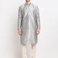 Jompers Men's Silver Solid Dupion Silk Kurta Only( KO 636 Silver )