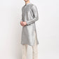Jompers Men's Silver Solid Dupion Silk Kurta Only( KO 636 Silver )