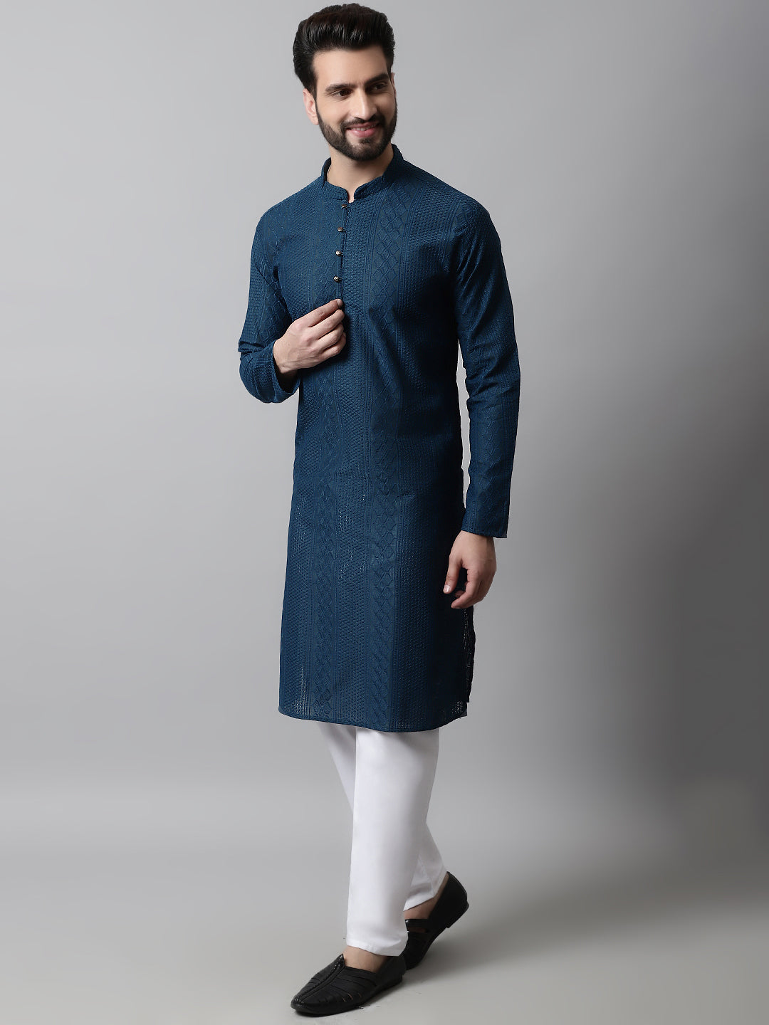 Jompers Men's Embroiderd Kurta Pajama ( JOKP 640Teal )