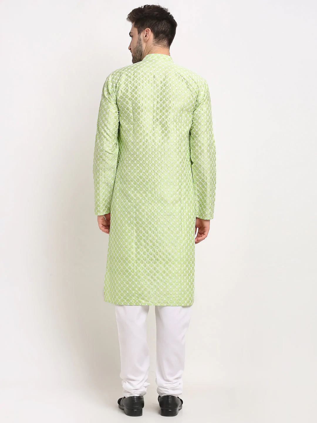 Jompers Men Green Chikankari Kurta with Churidar ( JOKP 641 Green )