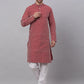 Jompers Men Maroon Chikankari Kurta with Churidar ( JOKP 641 Maroon )