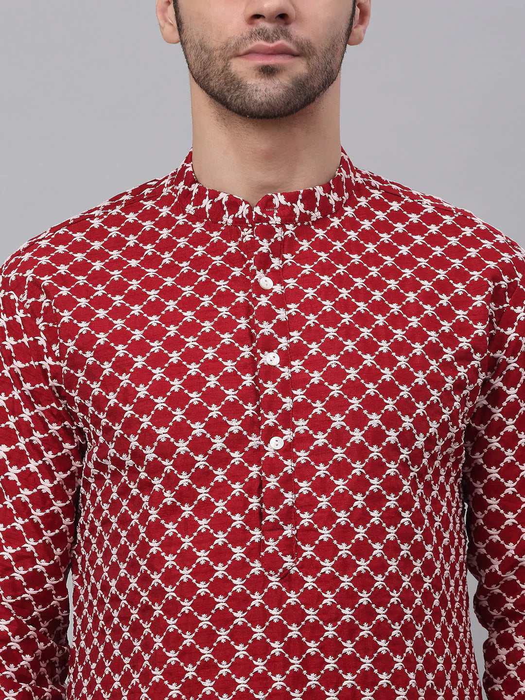 Jompers Men Maroon Chikankari Kurta with Churidar ( JOKP 641 Maroon )