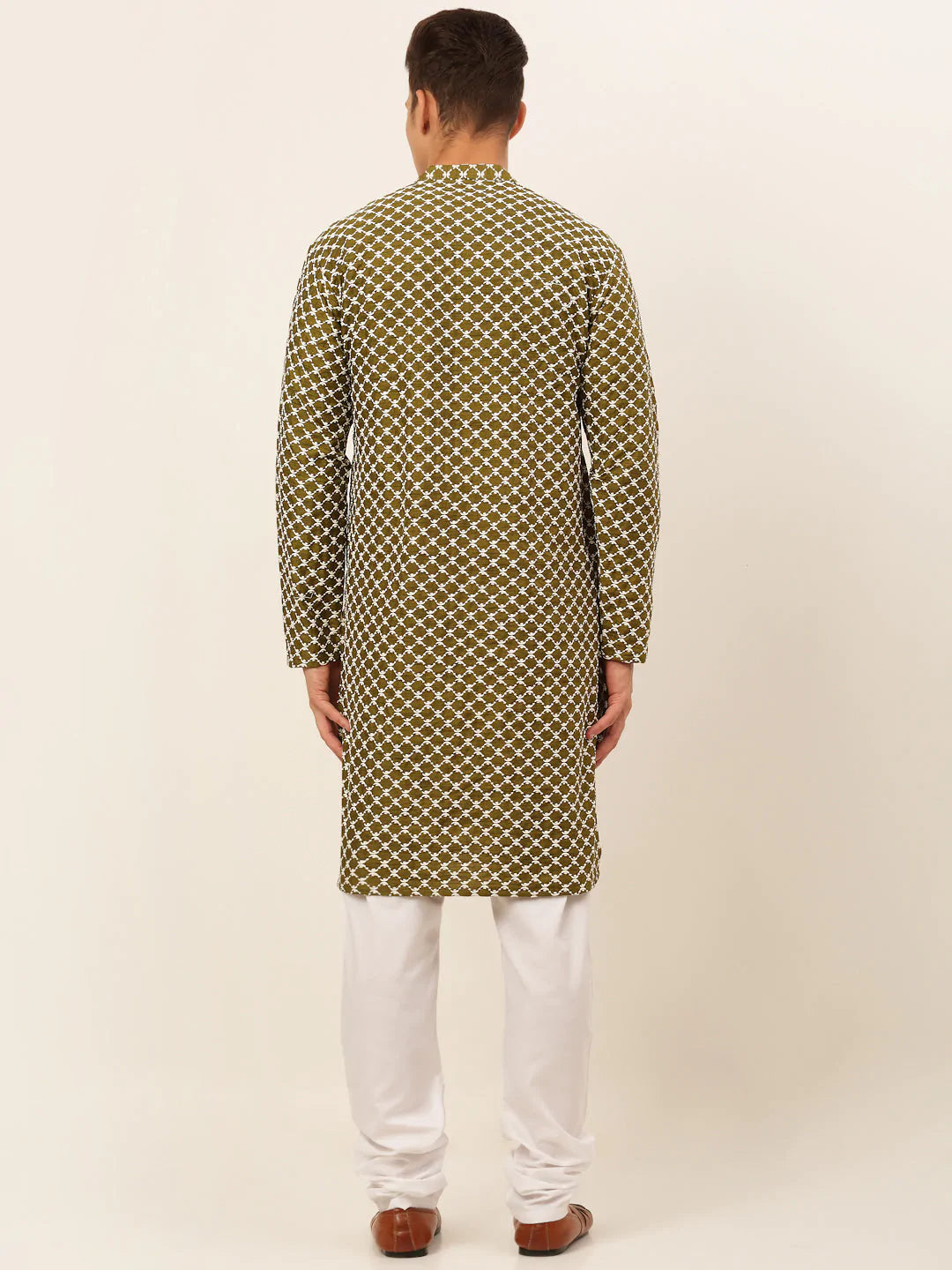 Jompers Men Olive Green Chikankari Kurta with Churidar ( JOKP 641 Olive )