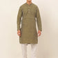 Jompers Men Olive Green Chikankari Kurta with Churidar ( JOKP 641 Olive )