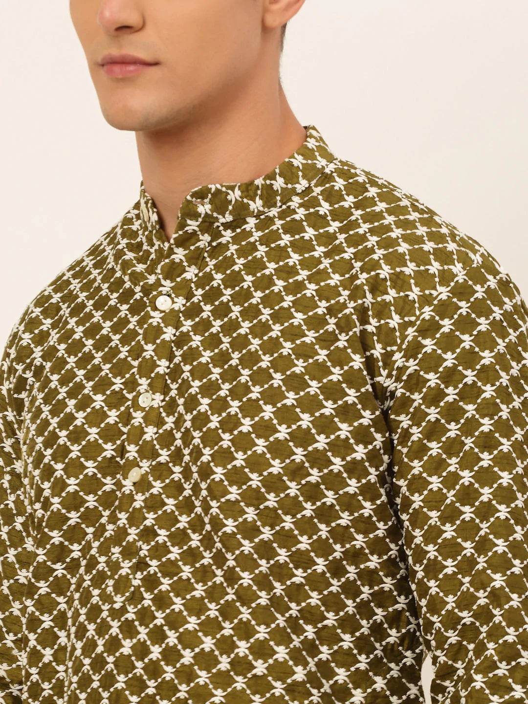 Jompers Men Olive Green Chikankari Kurta with Churidar ( JOKP 641 Olive )