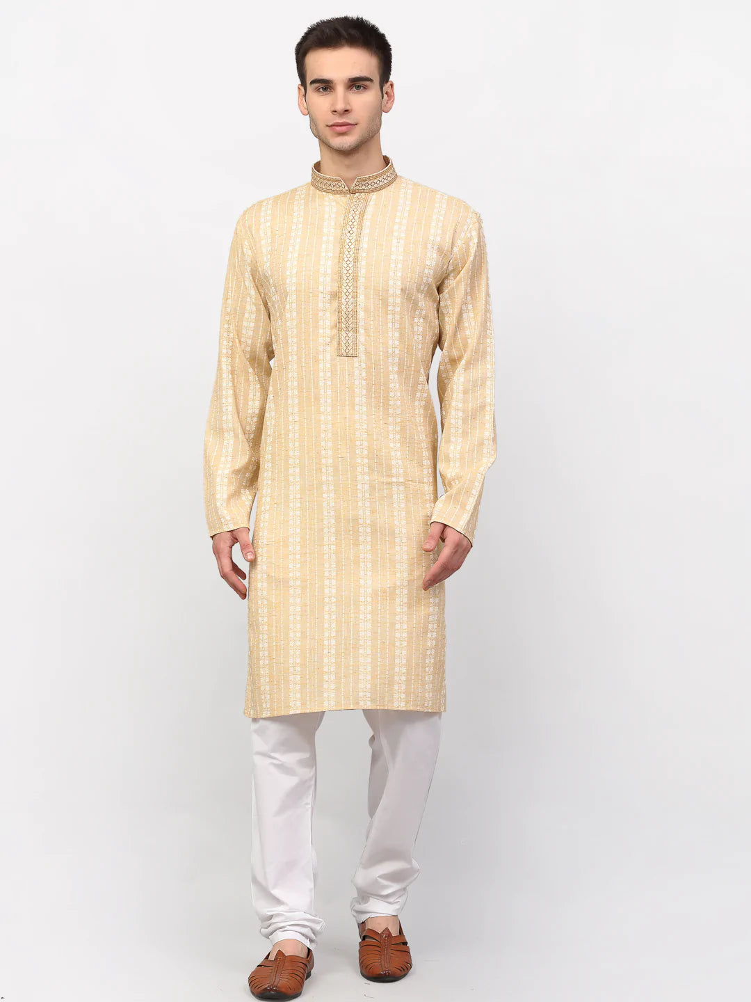 Jompers Men's Beige Woven Kurta Pajama ( JOKP 642 Beige )