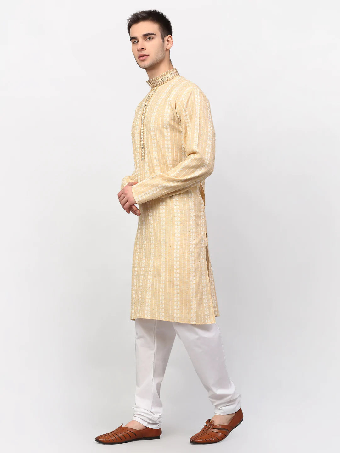 Jompers Men's Beige Woven Kurta Pajama ( JOKP 642 Beige )