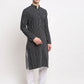 Jompers Men's Black Cotton Striped Kurta Payjama Sets ( JOKP 643 Black )