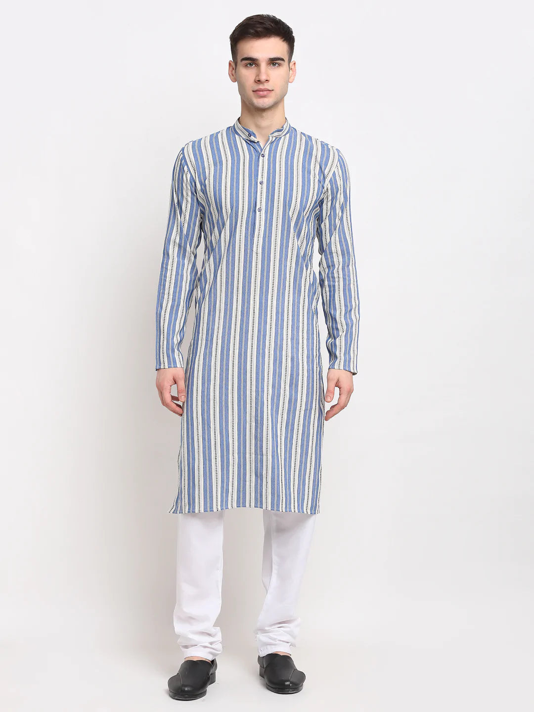 Jompers Men's Blue Cotton Striped Kurta Payjama Sets ( JOKP 643 Blue )