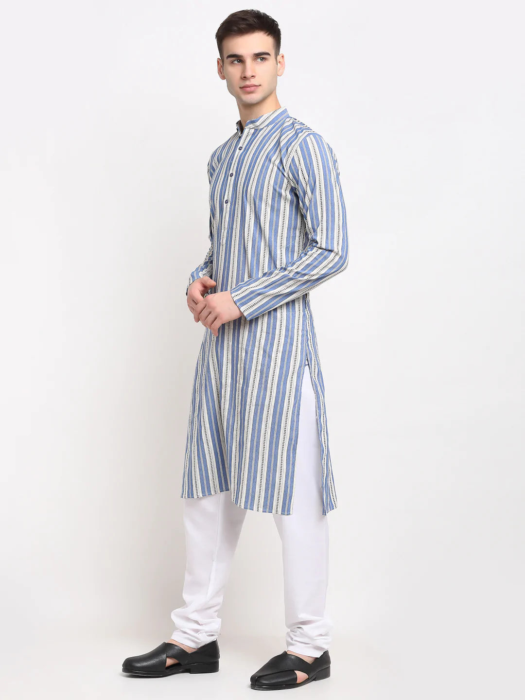 Jompers Men's Blue Cotton Striped Kurta Payjama Sets ( JOKP 643 Blue )