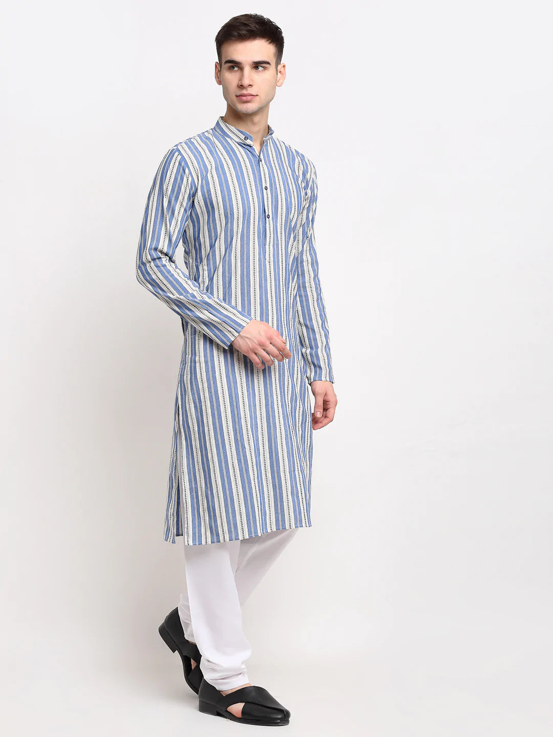 Jompers Men's Blue Cotton Striped Kurta Payjama Sets ( JOKP 643 Blue )