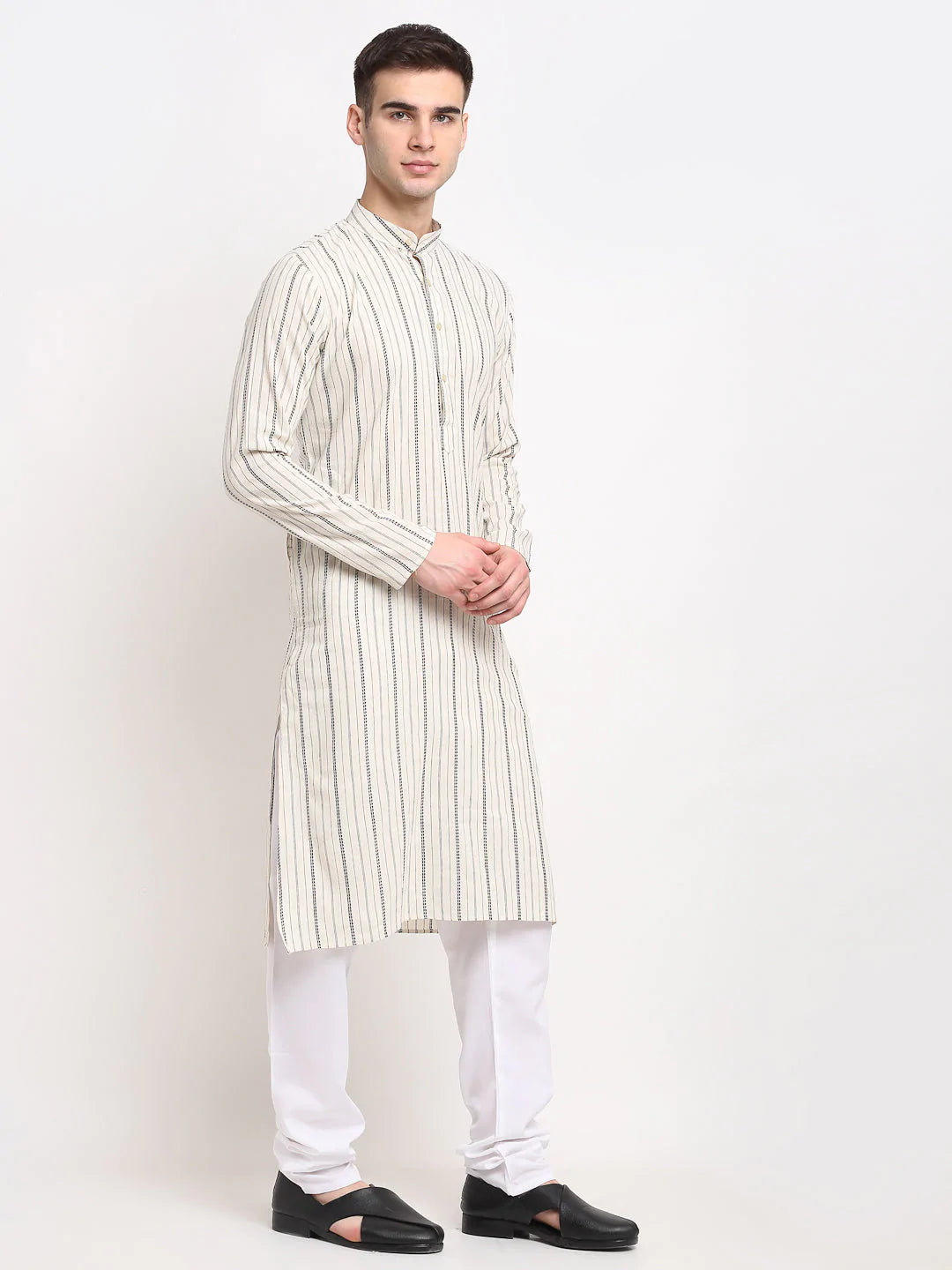 Jompers Men's Cream Cotton Striped Kurta Only ( KO 643 Cream )