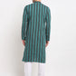 Jompers Men's Green Cotton Striped Kurta Payjama Sets ( JOKP 643 Green )