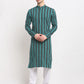 Jompers Men's Green Cotton Striped Kurta Payjama Sets ( JOKP 643 Green )